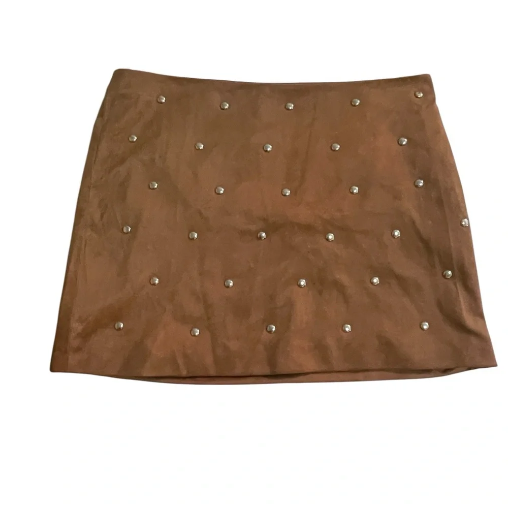 Future Collective Women's‎ Suede Studded Mini A-Line Skirt Brown 14
